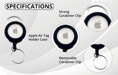 GATYZGEAR Metal Retractable Keychain Reel with AirTag Holder | Heavy-Duty Retractable Keychain & Carabiner Badge Holder | Extendable Badge Reel | Apple AirTag-Compatible Tracker for Security