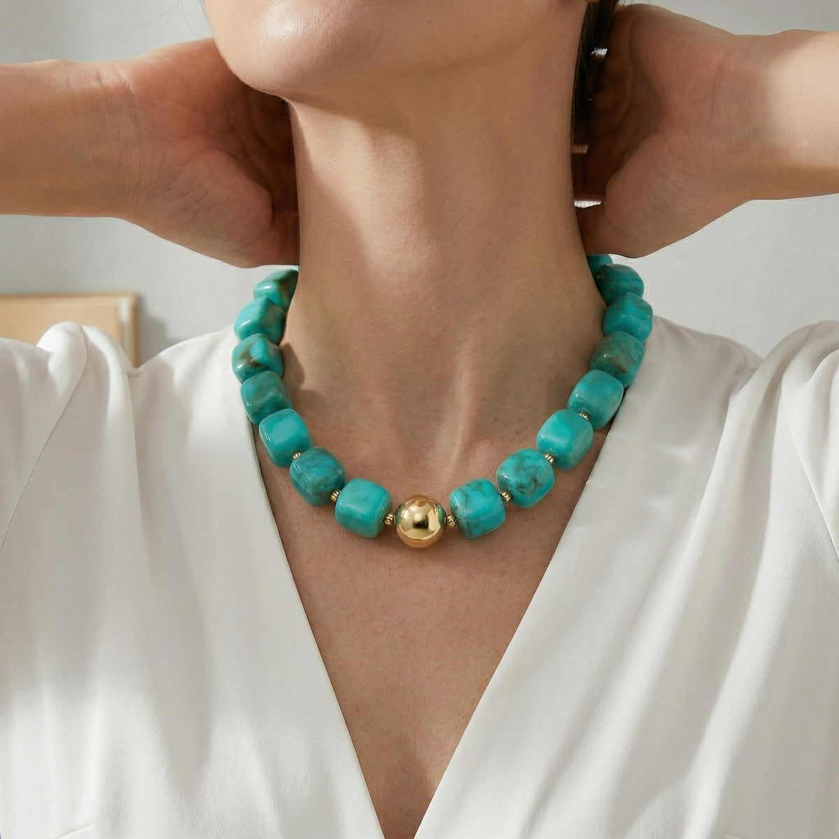 BREPINE Turquoise Chunky Necklaces for Women Multicolored Large Square Resin Beads Necklace Trendy Bold Statement Beaded Summer Candy jelly Vacation Choker