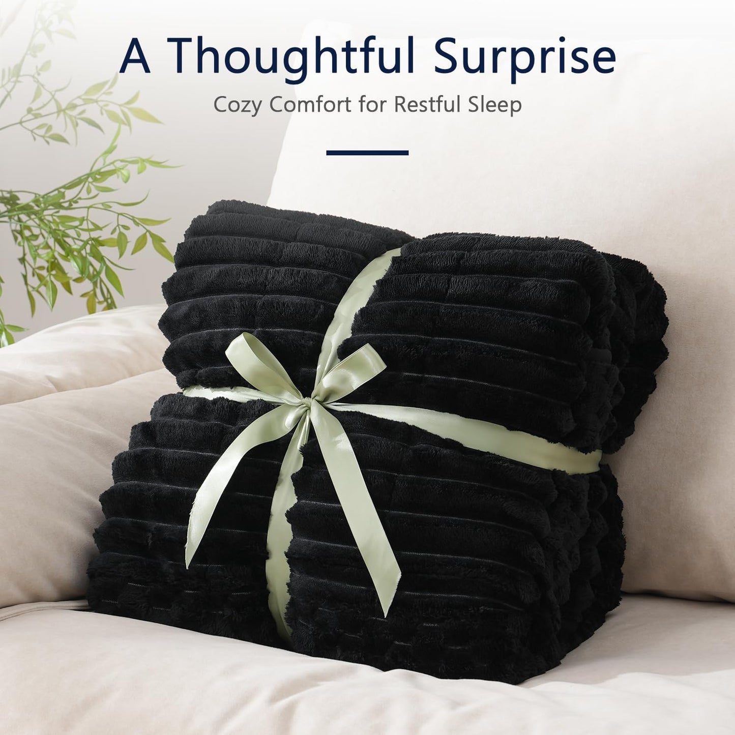 Mr. Sandman Fleece Weighted Blanket for Adults, Queen Size 15 lb, Heavy Throw Blanket with Soft Plush Jacquard and Warm Sherpa, Washable Weighted Blanket for Relaxing Sleep, 60 x 80 Inch, Black