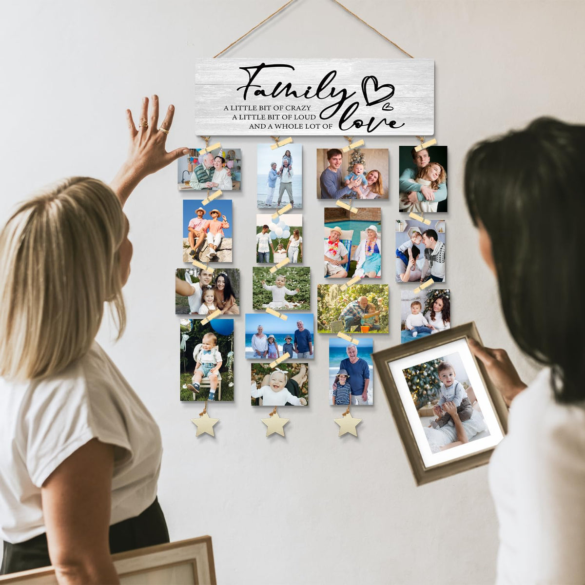 WXHUM Family Wall Decor Picture Frames Collage Photo Hanging, Family Love Hanging Picture Frames Photo Wall Display, Christmas Housewarming Gifts for Women Couples Grandparents, 16x5 inch