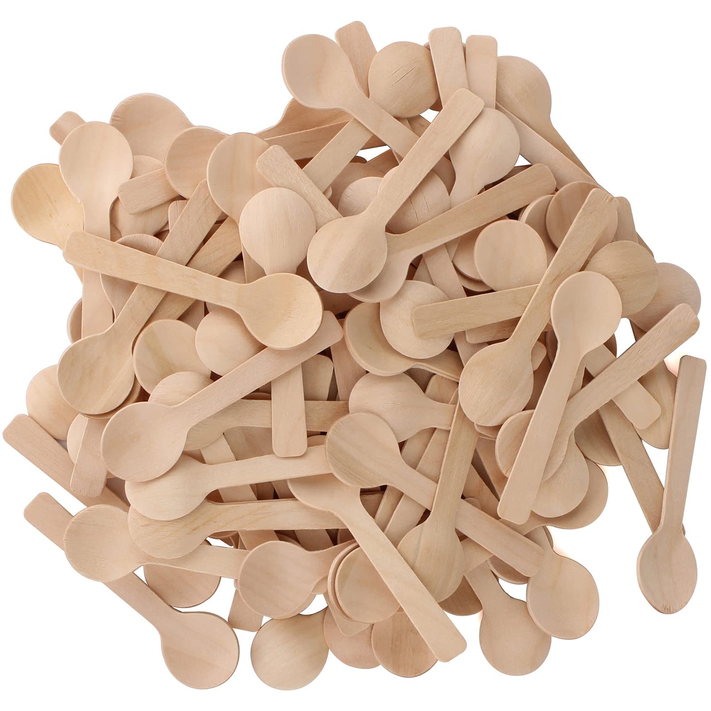 HAZOULEN 200 Pcs 4-inch Mini Wooden Spoons, Disposable Eco Friendly Sugar Salt Scrub Spoons, Biodegradable Ice Cream Dessert Spoons