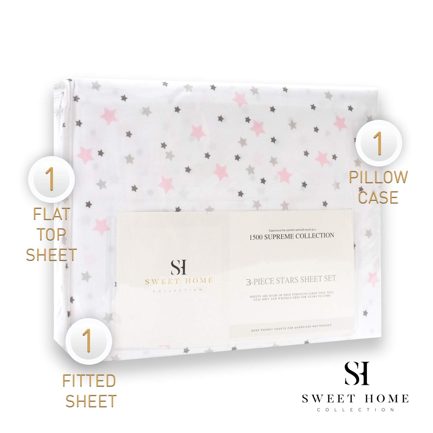 1500 Supreme Kids Bed Sheet Collection - Fun Colorful and Comfortable Boys and Girls Toddler Sheet Sets - Deep Pocket Wrinkle Free Soft and Cozy Bedding - Twin XL, Stars