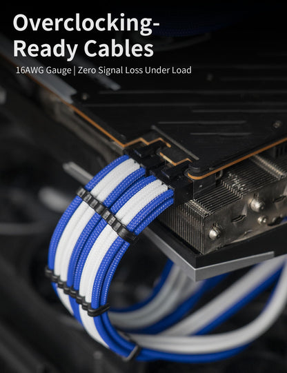upHere Sleeve Extension Power Supply Cable Kit, Power Supply with Extra-Sleeved 24-PIN 8-PIN 6-PIN 4+4 PIN-Blue/White with Cable Combs(11.8 inch/ 30CM)