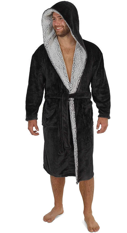 CityComfort Dressing Gown Men and Teenagers - Super Soft Hooded Mens Fleece Robe - Sizes M-2XL Warm Cosy Loungewear Nightwear (Charcoal Black, XL)