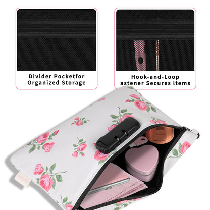 Aobelan Pink Rose Travel Pouch - Waterproof with Combination Lock, 8 Accessories and Gift Box