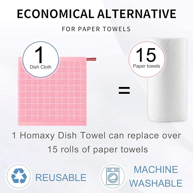 Homaxy 100% Cotton Terry Kitchen Dish Cloths, Ultra Soft and Absorbent Dish