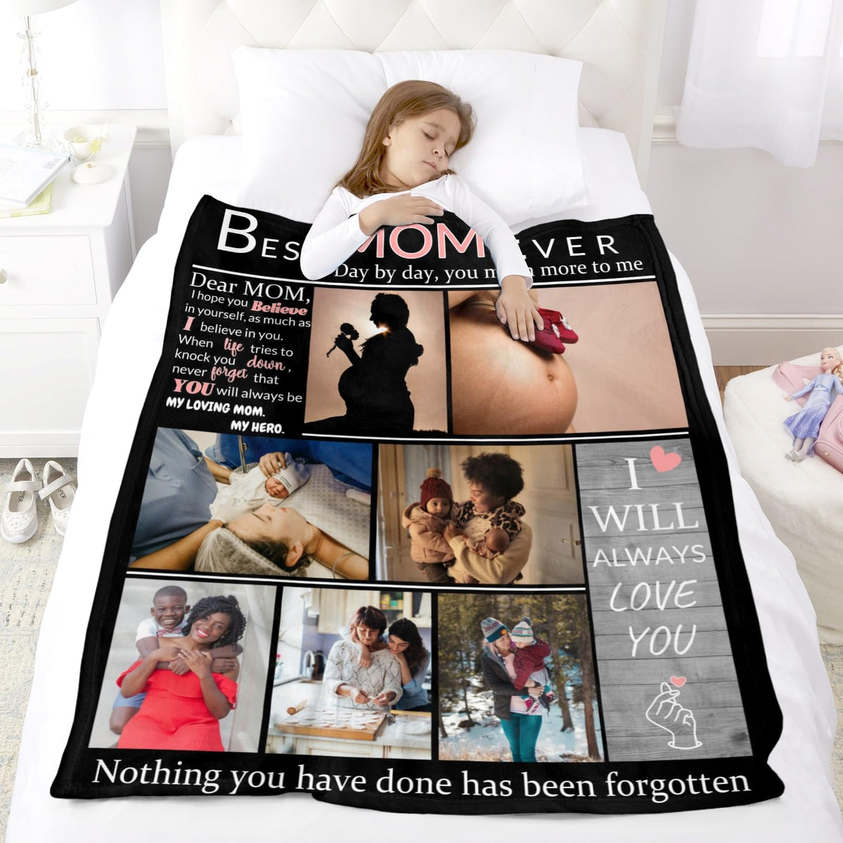LGNAZIO Custom Blanket with Photo, Make a Personalized Mothers Day Blanket Gifts for Mom Her, Customizable Memories Souvenir Throw Blankets with Pictures for Best Mom Ever, 7 Collage Made in USA