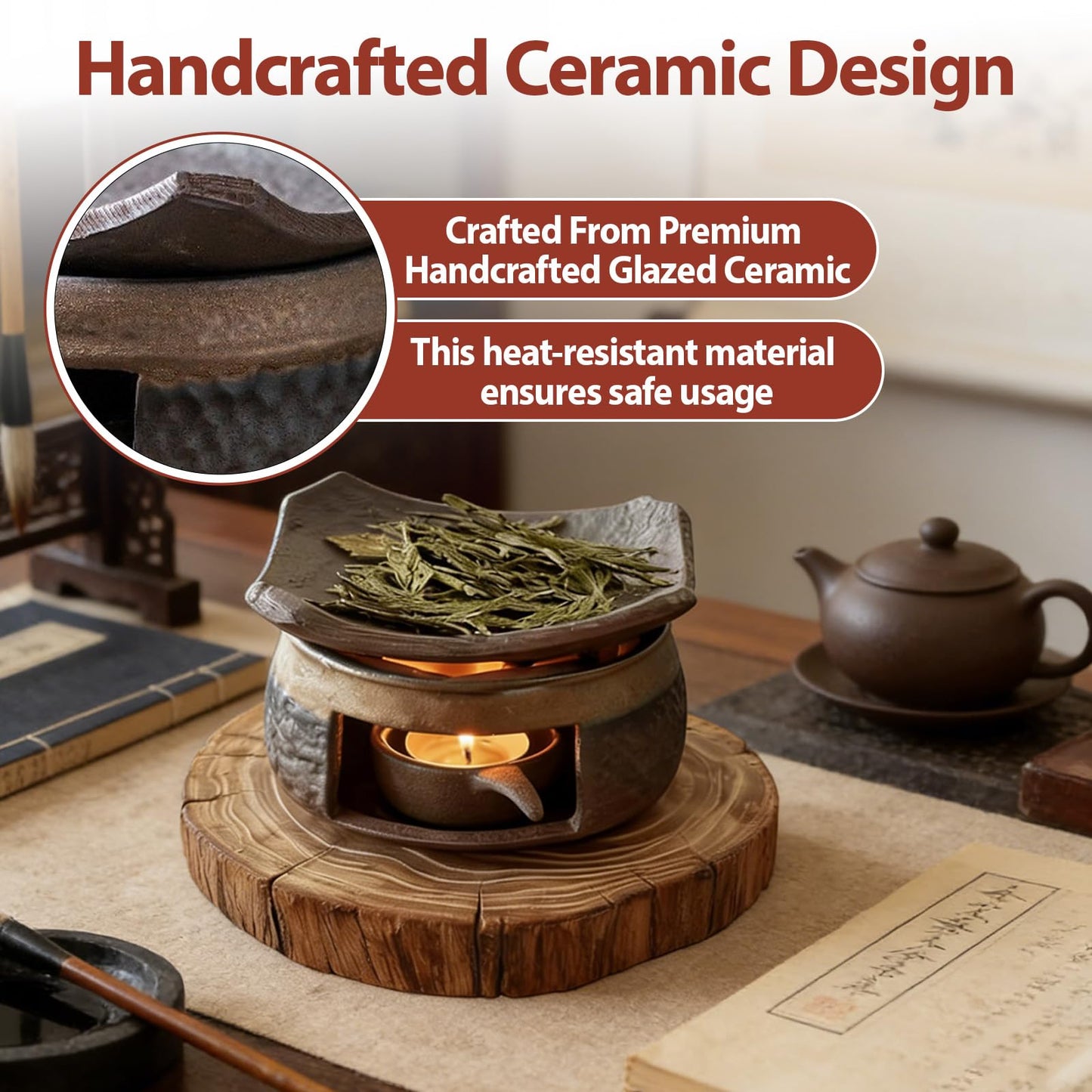 Ceramic Incense Burner Kit, Zen Incense Holder with Candle Clip,Mat & Heat Resistant Brick, Ceramic Aromatherapy,Stove Essential Oil Burner, Suitable for Home and Office Use.