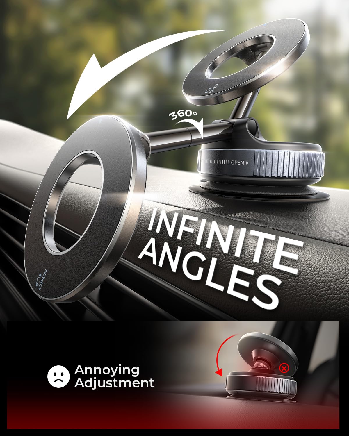 MRGLAS 2025 Upgraded Vacuum Magnetic Mobile Phone Holder Car for Magsafe Car Mount, Suction Cup Mobile Phone Holder [89+LBS Suction Power & 2800gf Strongest Magnet], 360° Rotatable for Mirror/Gym