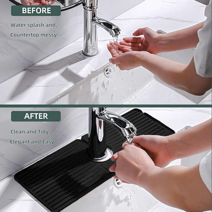 Faucet Mat for Kitchen Sink, Silicone Faucet Handle Drip Catcher Tray, Drying