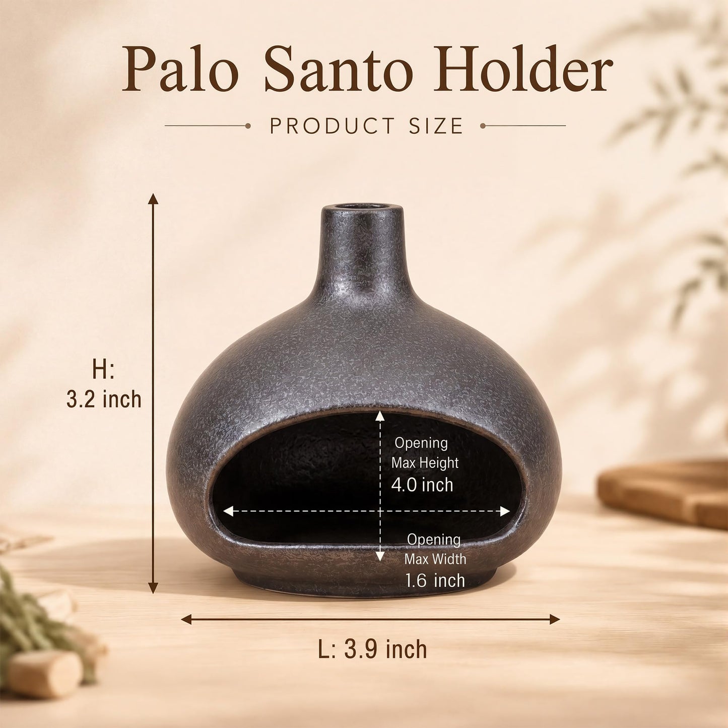 TimberAura Palo Santo Holder, Mini Ceramic Chiminea Incense Burner for Sage, Cones and Sticks, Small Zen Decor Tabletop Ash Catcher for Yoga and Meditation Room (Black)