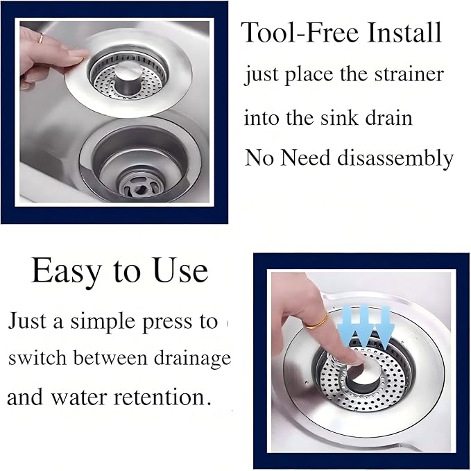 2Count 3-in-1 Kitchen Sink Drain Strainer & Stopper