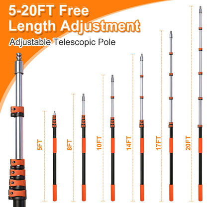 TONYINGO 26FT High Reach Duster Kit with 5-20FT Flip-Lock & Screw Dual Locking Extension Pole, Cobweb Duster, Washable Ceiling Fan Cleaner & Window Squeegee for Glass & High Roof
