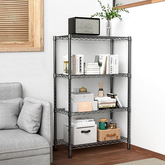 Xcity Storage Shelves, 4 Tier Heavy Duty Metal Shelving Unit, 1600 LBS Capacity Adjustable Steel Wire Shelf Organizer for Pantry, Kitchen, Garage, 14" D x 36" W x 54" H, Black
