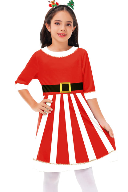 Remimi Santa Dress for Girls Christmas 3/4 Sleeve Twirly Gift Holiday Skater Dress 9-10 Years