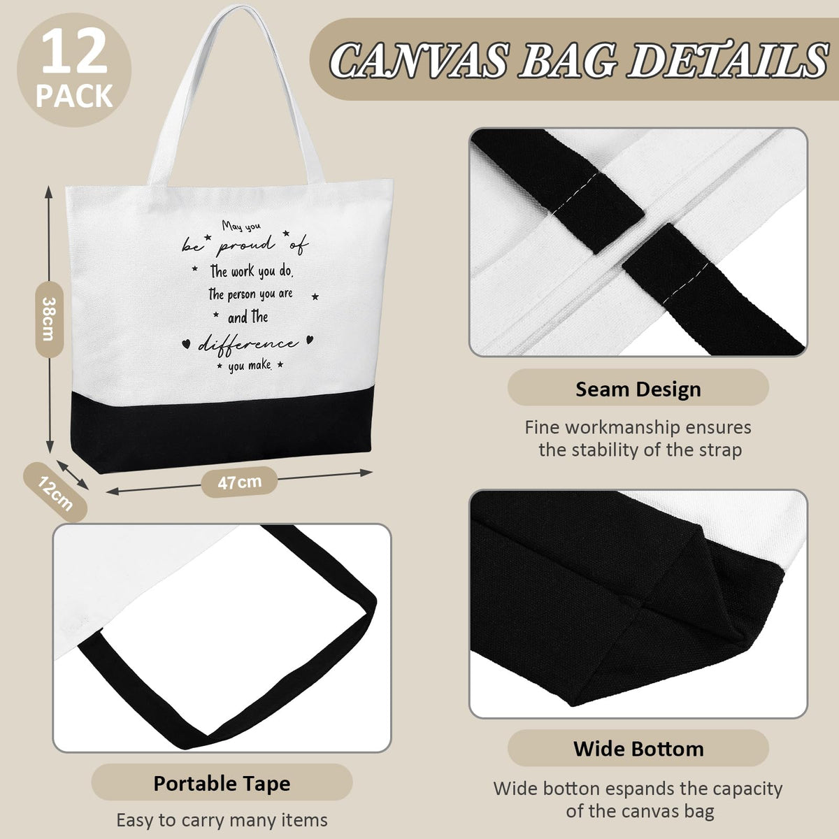 Paterr 12 Sets Employee Appreciation Gifts Bulk, Thank You Team Gifts, Inspirational Leather Notebooks Canvas Tote Bags Ballpoint Pens for Teachers Coworkers Colleagues (Elegant Colors)