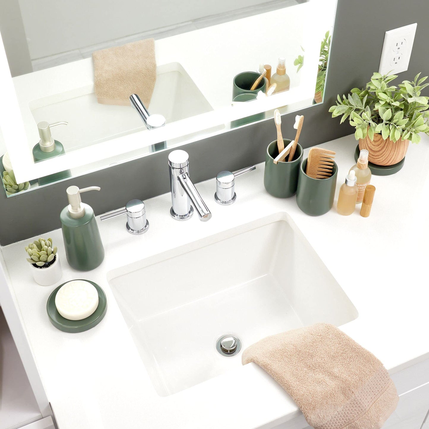 iDesign Ceramic Earth Collection Ceramic Bar Soap Dish, Moss