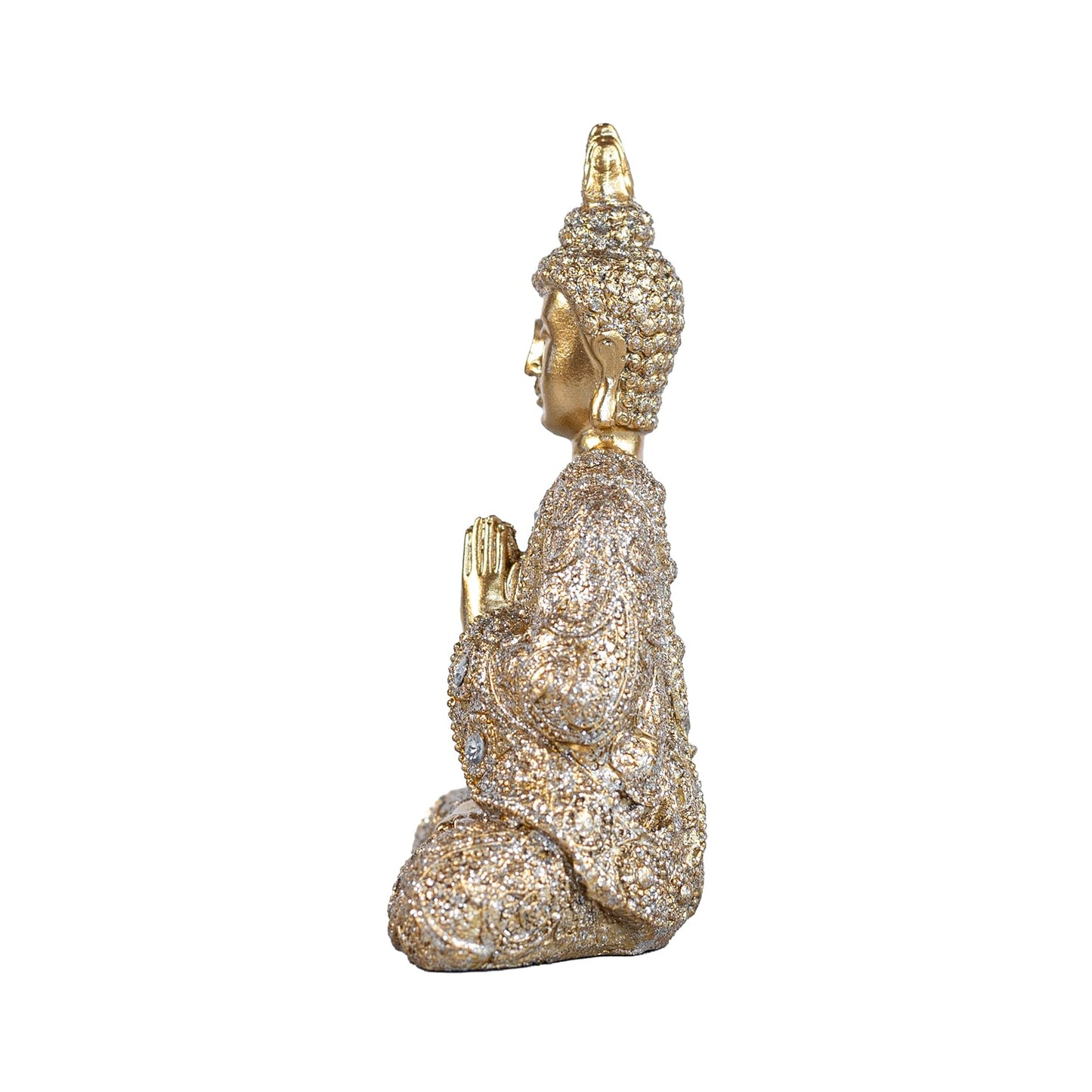 AGKZNTQP Decorative Buddha Statue, Gold Resin Meditation Figure, Crystal-Embellished