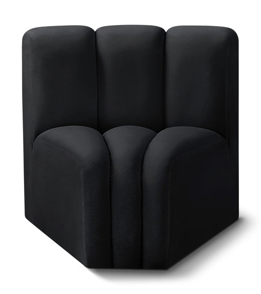 Meridian Furniture 103Black-CC Arc Collection Modern | Contemporary Curved Corner with Soft Black Velvet, Channel Tufting, Modular for Limitless Configurations, 33" W x 31" D x 30" H, Black