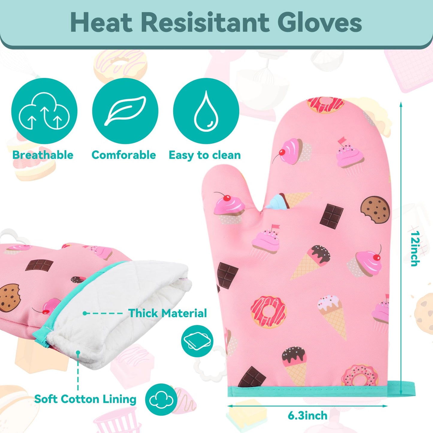 Berlune 4 Pcs Baking Gift Set for Women, Holiday Cooking Apron with Oven Mitts and Baking Socks Funny Gifts for Bakers Cooking Lovers Pastry Chefs Birthday Christmas Kitchen Supplies