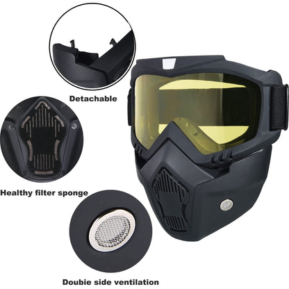 Paintball Mask Anti Fog, Full Face Tactical Mask Goggles Detachable for Motorcycle Cycling Skiing Halloween CS Game Cosplay (Yellow)