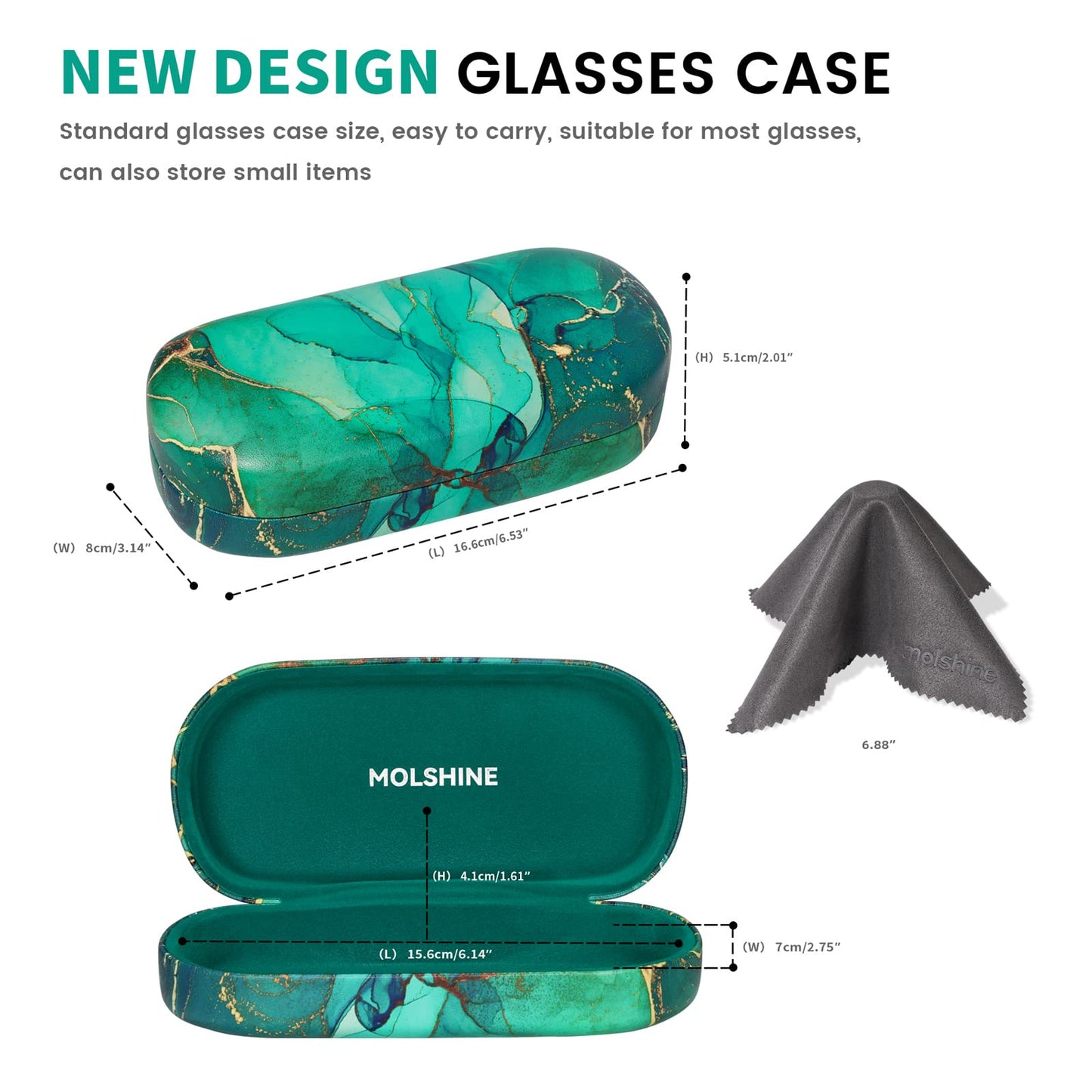 molshine Hard Shell Sunglasses Case,Classic Large Glasses Case for Women Men,Sunglass Eyeglasses (Emerald Green)