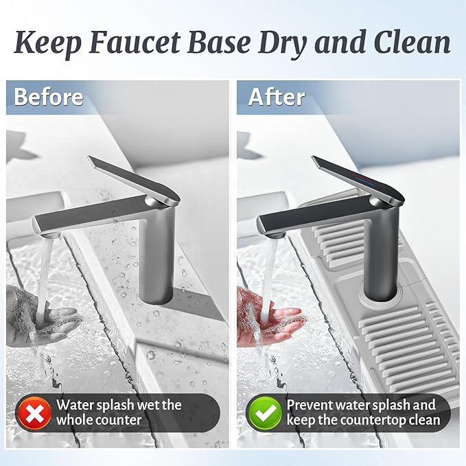 PoYang 17.7 inch Faucet Mat for Kitchen Sink Splash Guard, 7° Slope Silicone