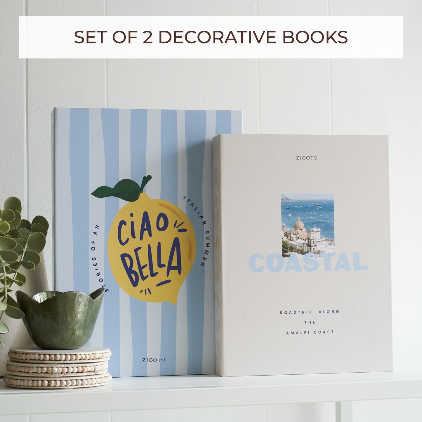 Beautiful Decorative Books - Set of 2 Coastal Room Decor Boxes Enhance Any Coffee Table, Bookshelf or Mantel Shelf - Aesthetic Fake/Faux Books for Modern Home Decoration, Photo Storage/Keepsake Box