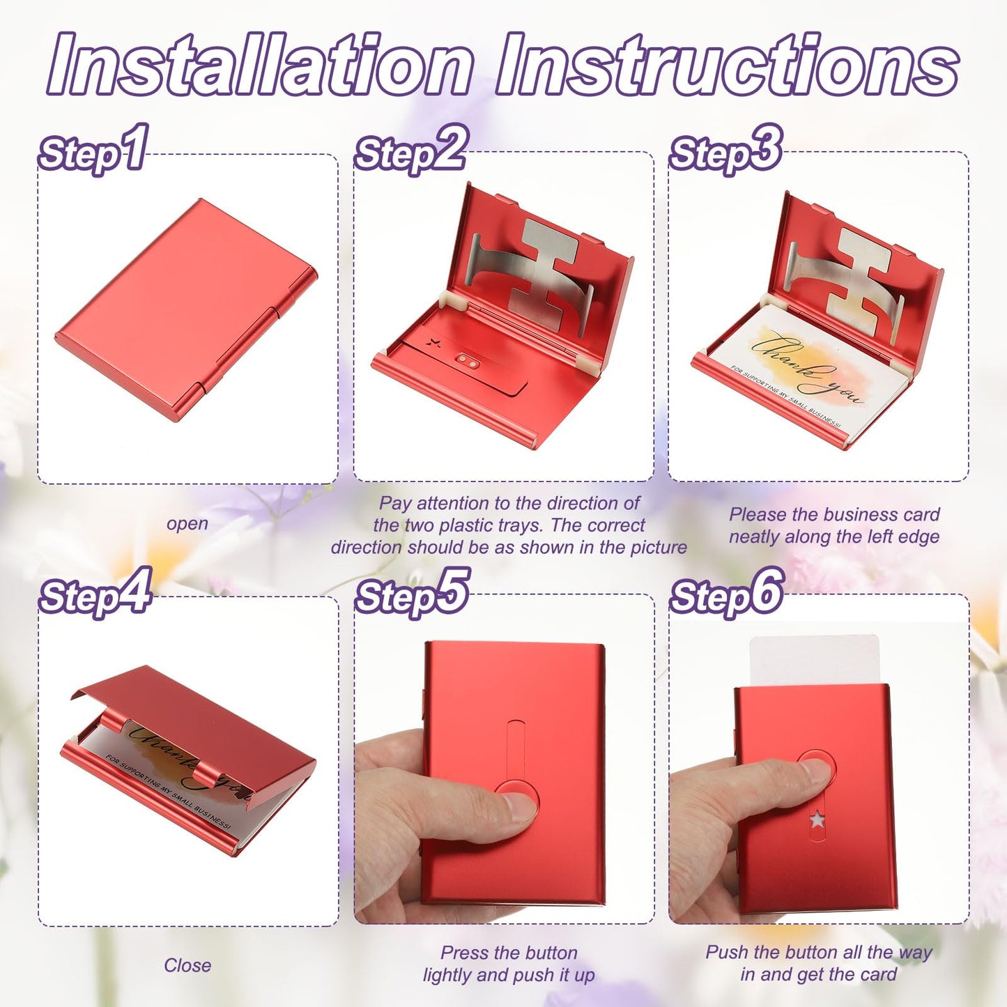 PATIKIL 2Pcs Thumb Drive Business Card Holder, Aluminum Alloy Slide Out Name Card Case Portable Business Holder Wallet for Credit ID Men Women (Red/Rose Gold)