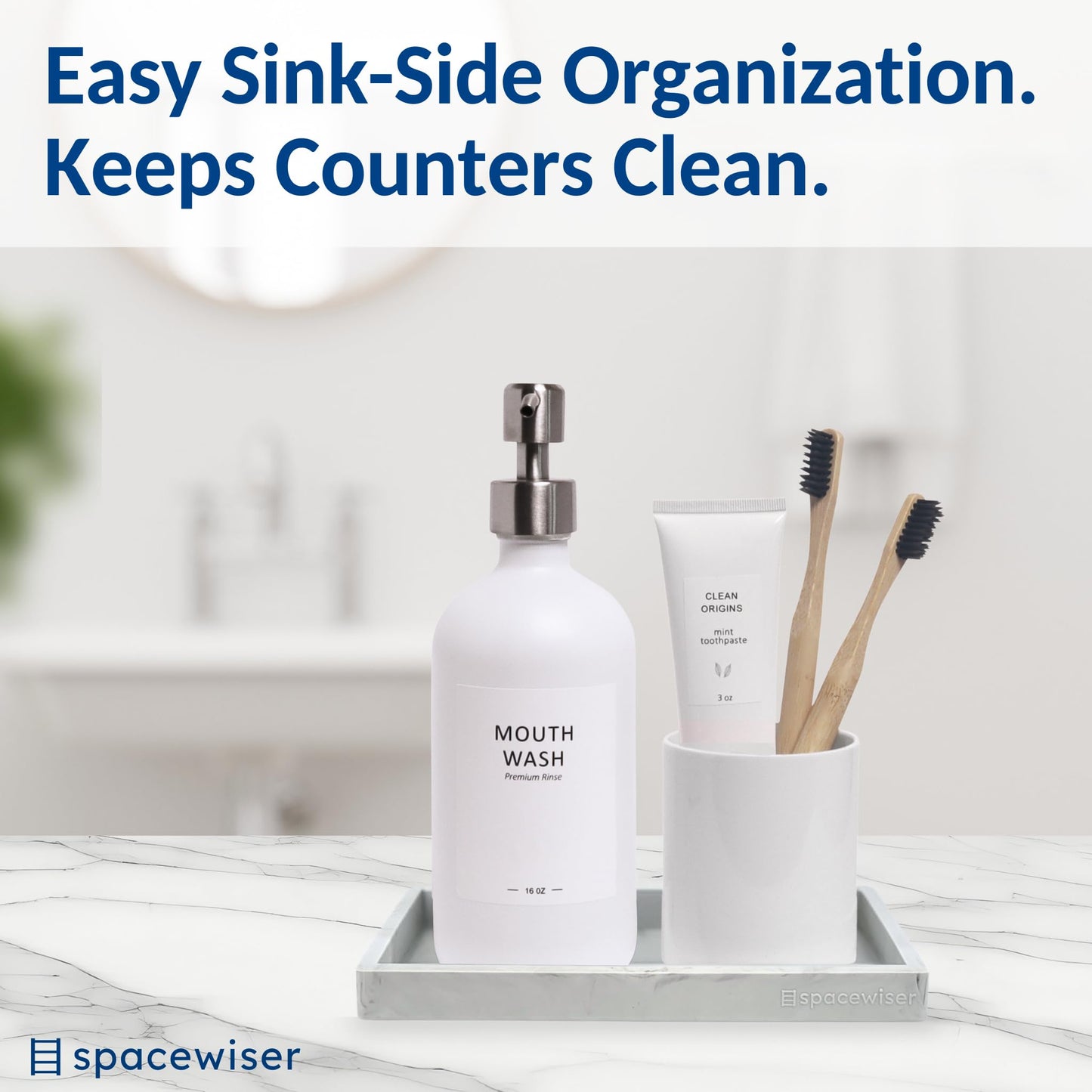 Spacewiser Countertop and Vanity Tray - Small 7.7” Silicone Tray for Soap Dispenser Bottles, Sponge Holder for Kitchen Sink Caddy Organizer, Bathroom Trays, Dish Soap Holder for Kitchen Counter, Keys