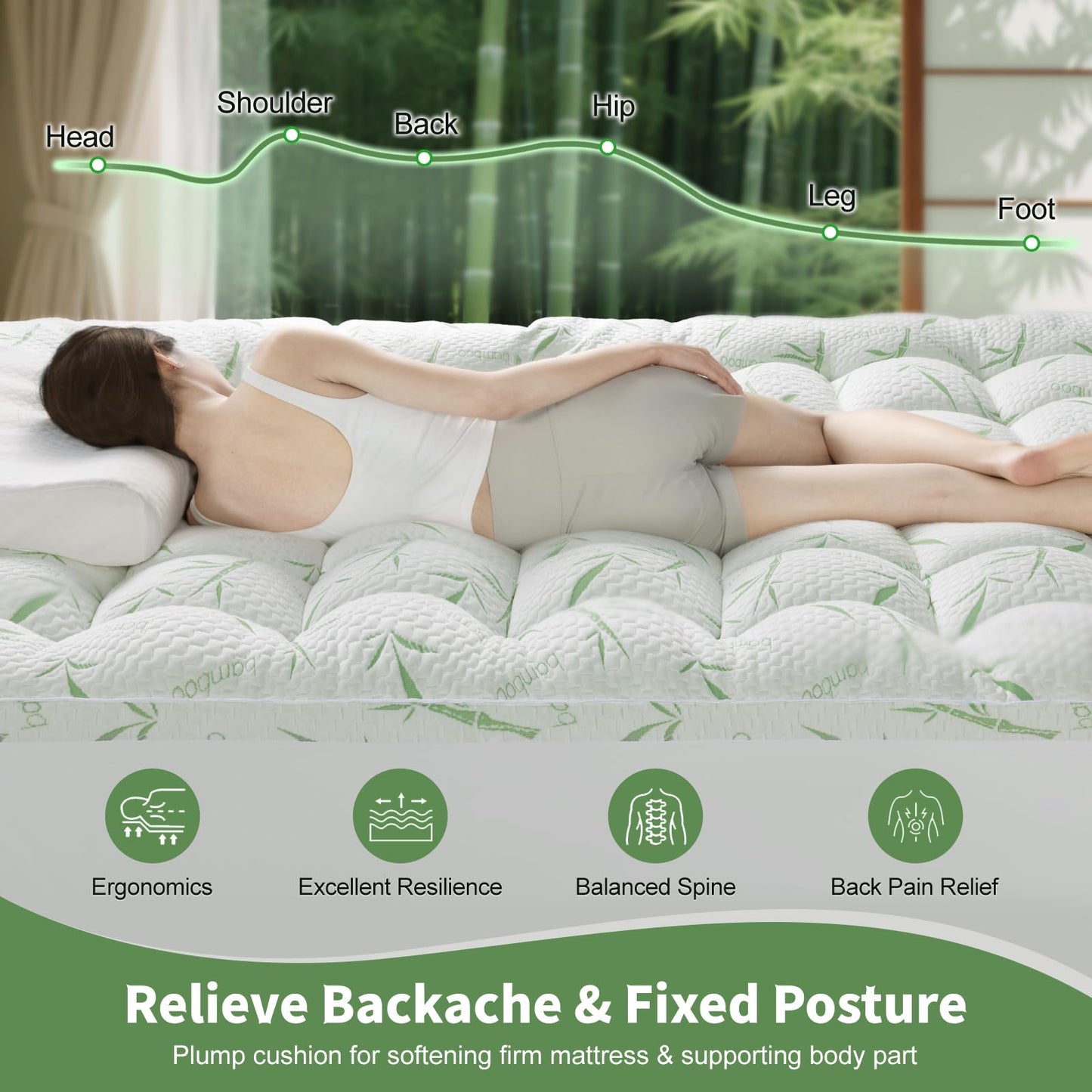 Jov5tic 3 Inch Breathable Mattress Topper - 1500GSM 3D+7D Down Alternative Fill,Viscose Made from,Cooling Firm Pillow Top Mattress Pad (Queen,60"x80")