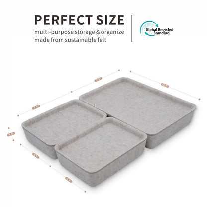Welaxy Lidded Felt Drawer Organizer Trays with lids Desktop Organizer Bins Storage box for crafts office supplies pen notes Junk Makeup Stationery Organize 3- Pack gift idea (Oatmeal)