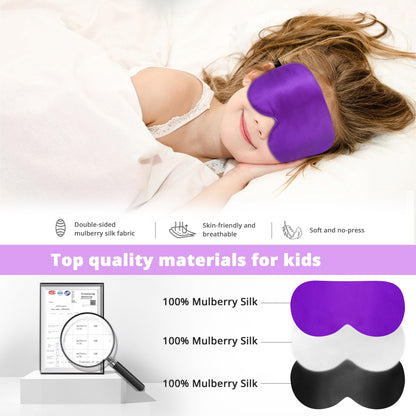Kids Sleep Mask Eye Cover, 100% Real Natural Pure Silk Eye Mask with Adjustable Strap, Blindfold Kids Eye Mask for Sleeping, Eye Shade for Boys Girls and Adult, Pressure-Free Comfort (Black)
