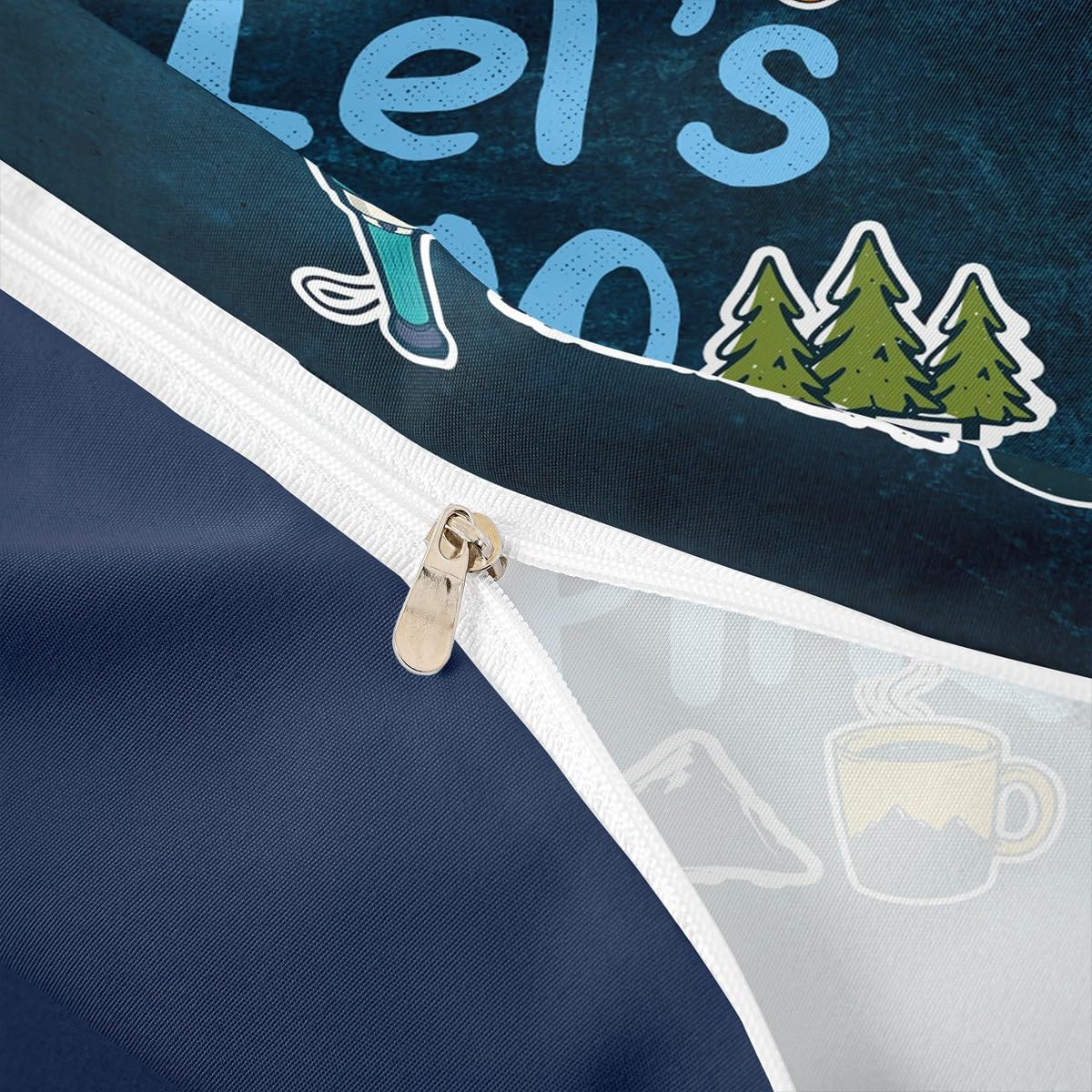 Happy Camping Duvet Cover Set King,Cartoon Camper Theme Comforter Cover Rustic Farmhouse Style Quilt Cover Navy Blue Bedding Set 3pcs for Kids Girls Teens Boys Room Decor with 2 Pillowcases