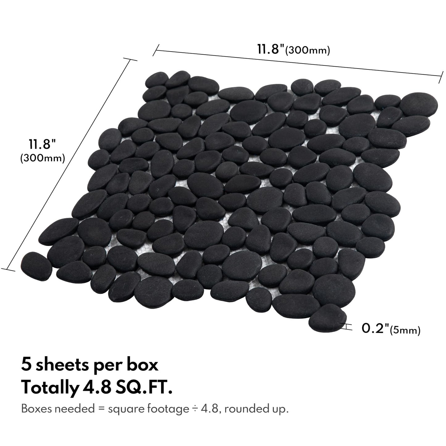 Lovdeco Pebble Tile Shower Floor, Pebble Mosaic Backsplash for Wall, Stone Tiles for Bathroom and Outdoor Garden, 5 Sheets, Black