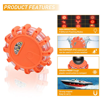 Nilight LED Road Flares Emergency Lights 3 Pack,9 Flash Models Roadside Emergency Lights for Vehicles with Magnetic Base & Hook,Premium Storage Bag(Batteries Not Included)