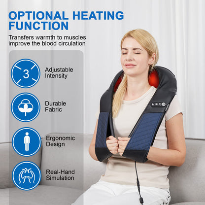Neck and Shoulder Massager with Heat Shiatsu Back Massage Pillow with 3D Deep Tissue Kneading for Foot, Legs, Body Muscle Pain Relief, Use at Home, Office & Car