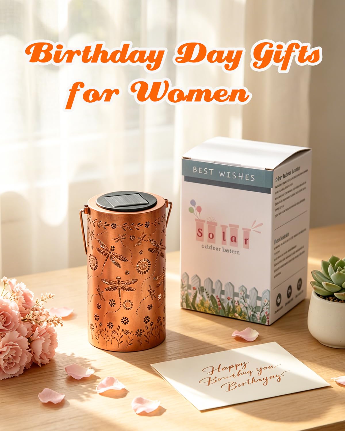 ANYTALK Birthday Gifts for Women Mom Grandma, Dragonfly Solar Lanterns Outdoor Waterproof, Hanging Solar Lights for Yard, Patio, Porch, Garden Decor