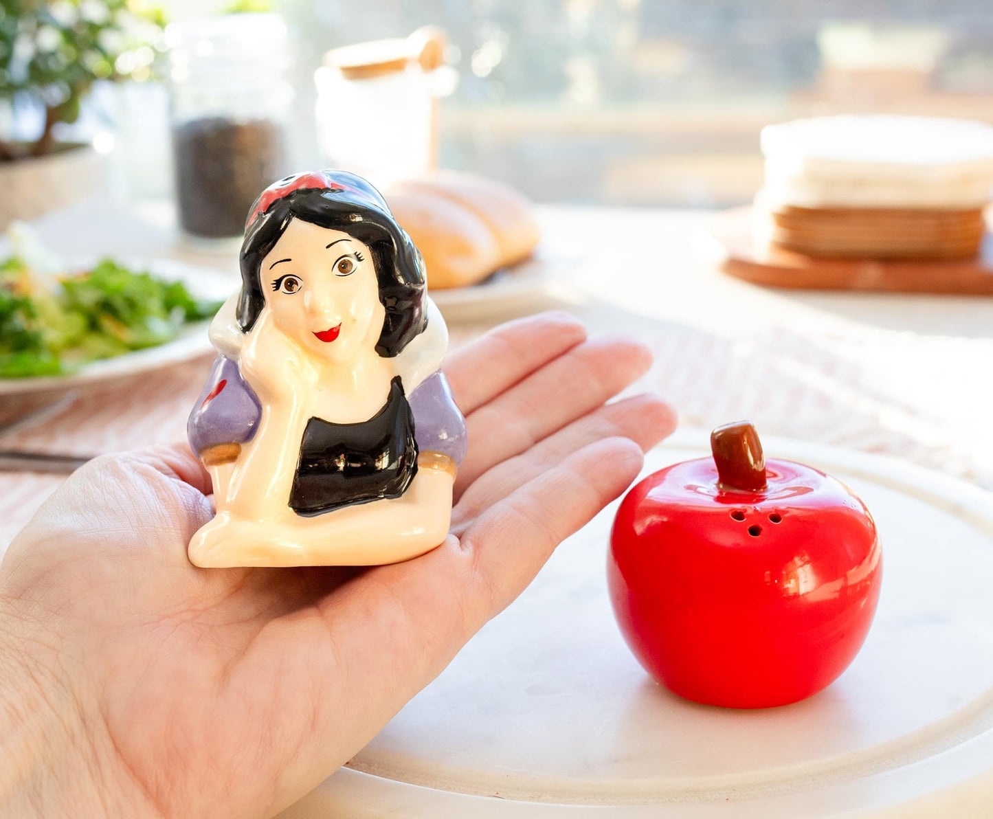Disney Snow White and Apple Ceramic Salt and Pepper Shakers, Set of 2 | Spice Dispenser Storage Canisters