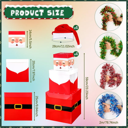 Gersoniel 12 Set Christmas Stacking Boxes Christmas Nesting Gift Box with Hats Santa Claus Snowman Stackable Boxes with Lids Xmas Decorative Present Box for Party Supplies Decor