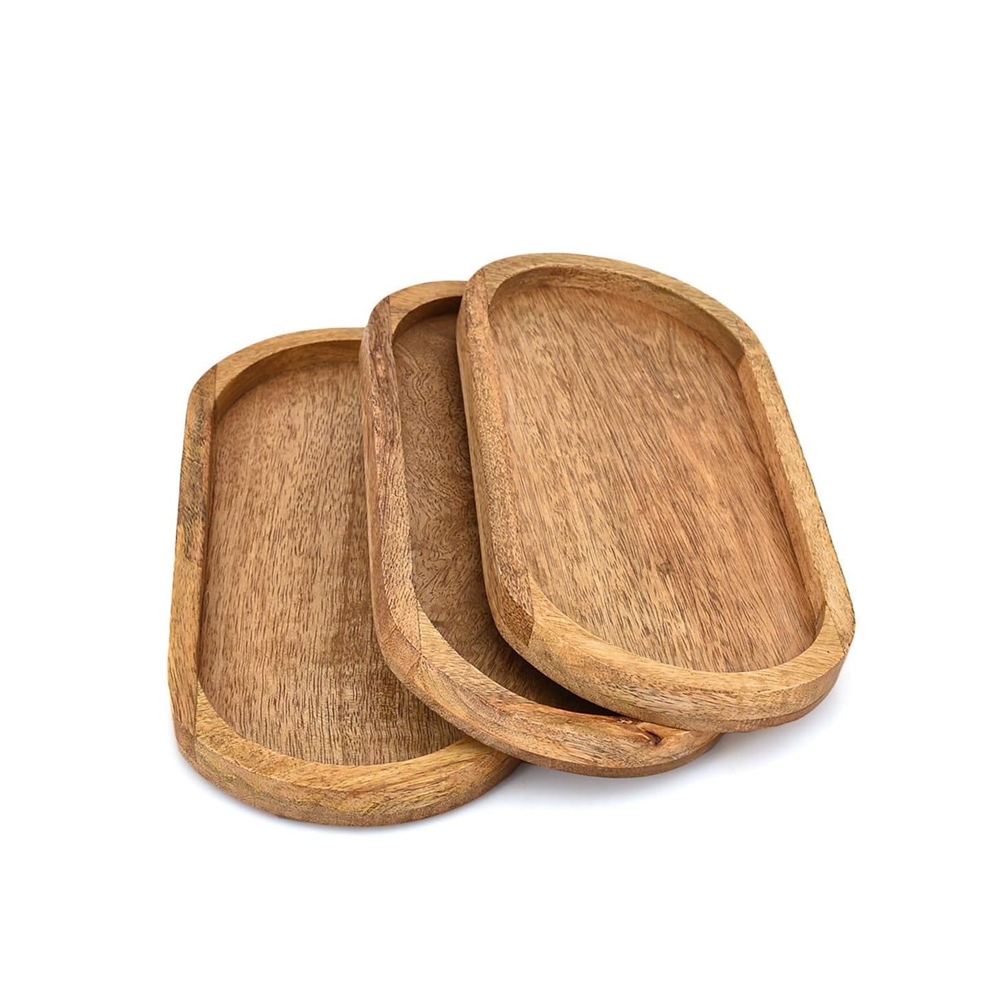 Mahasu Platters Mango Wood Natural Wood Serving Platters Set with Lip Oval for Food Holder/BBQ, Serve Cheese, Sushi (11" X 5" X 0.75")