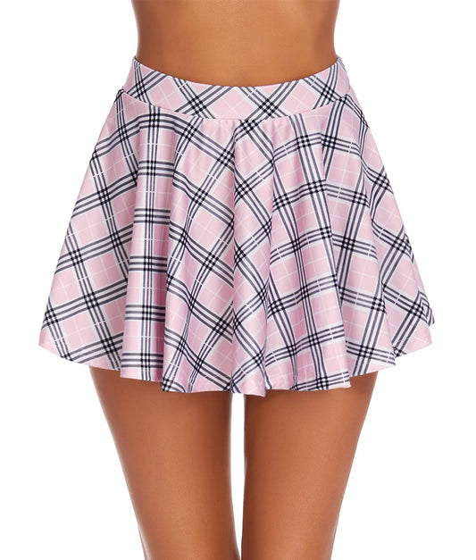Avidlove Women's Stretchy Flared Skater Skirt Tennis School Uniforms A Line Mini Short Skirt White M