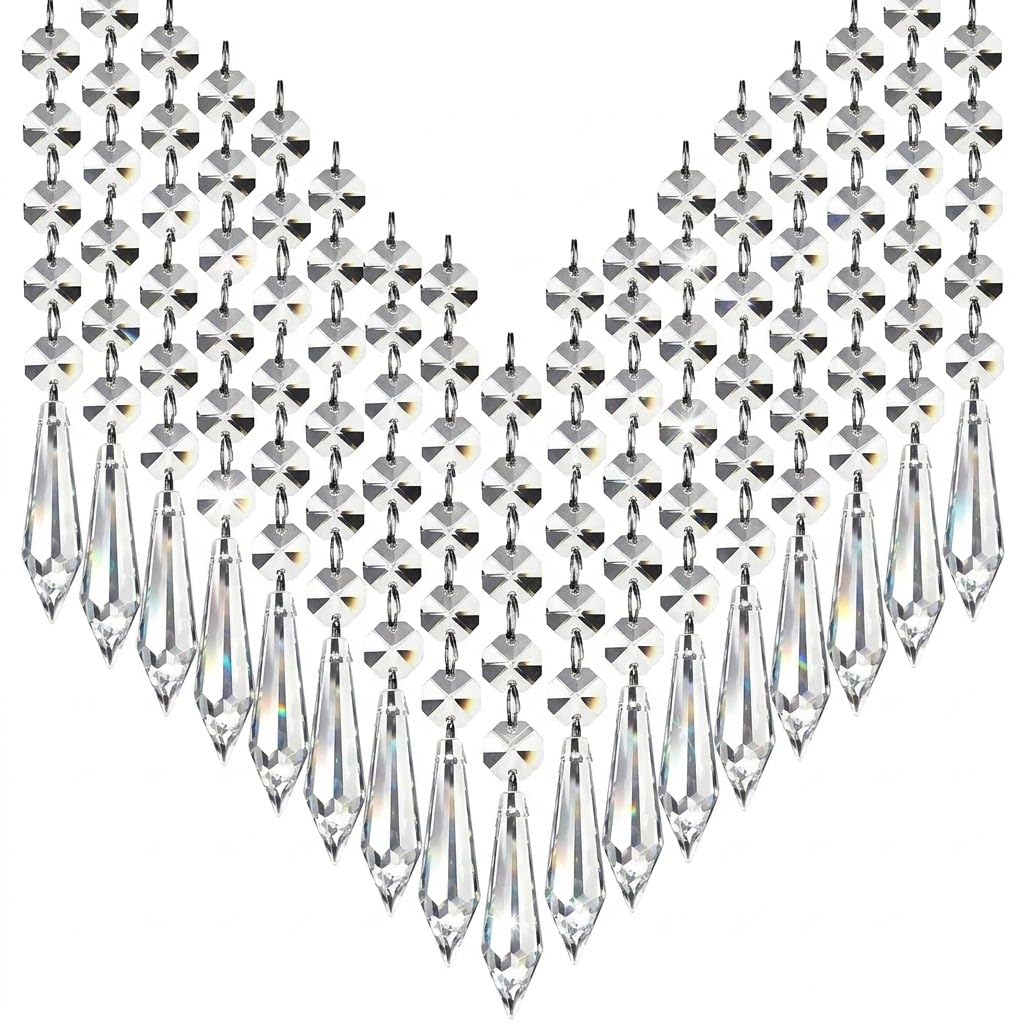 HOHIYA 30 Pack Acrylic Hanging Crystals for Centerpieces, Prism Chandelier Pendants Wedding Decorations Christmas Tree Ornaments Light Reflecting Crystal Garland for DIY Crafts & Home Decor