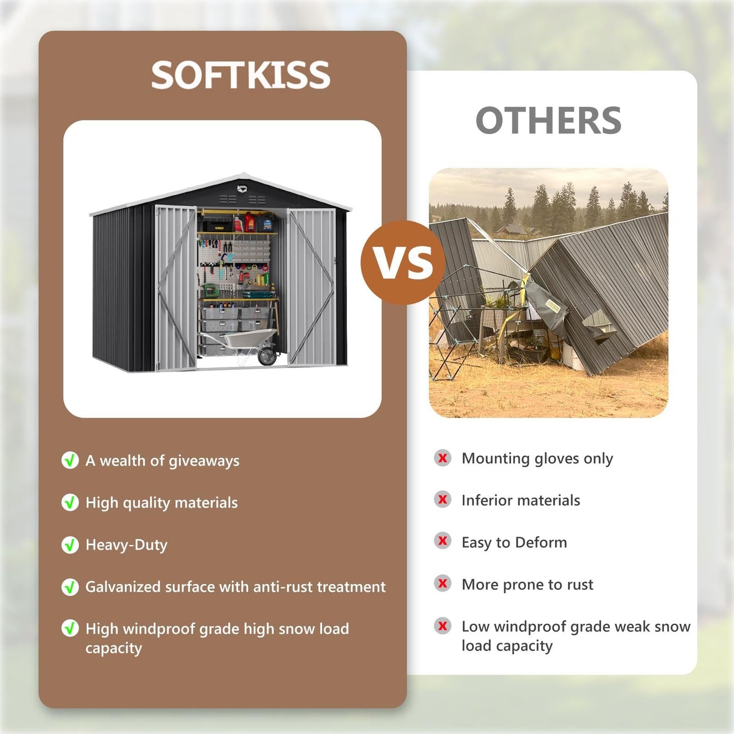 Softkiss 10x8 FT Outdoor Storage Shed, Metal Garden Shed - Tool Storage Sheds with Lockable Doors, Waterproof Outside Storage Building for Backyard, Patio (Black; Floor Not Included)