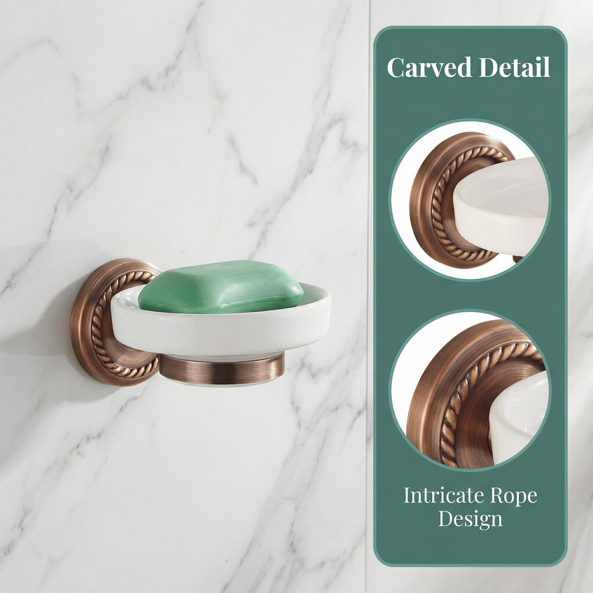 VOSAREA Ceramic Soap Holder Soap Tray Vintage Holder Wall-Mounted Dish Antique Luxury Dish for Shower Wall Rack for Bathroom