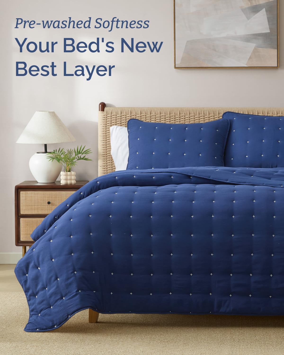 Quilts King Size - Bedspread for King Size - Lightweight Comforter Set - Quilt Bedding Set for All-Seasons - Ultra Soft, Breathable & Comfy - Summer Coverlet with 2 Pillow Shams - 106" x 96", Navy