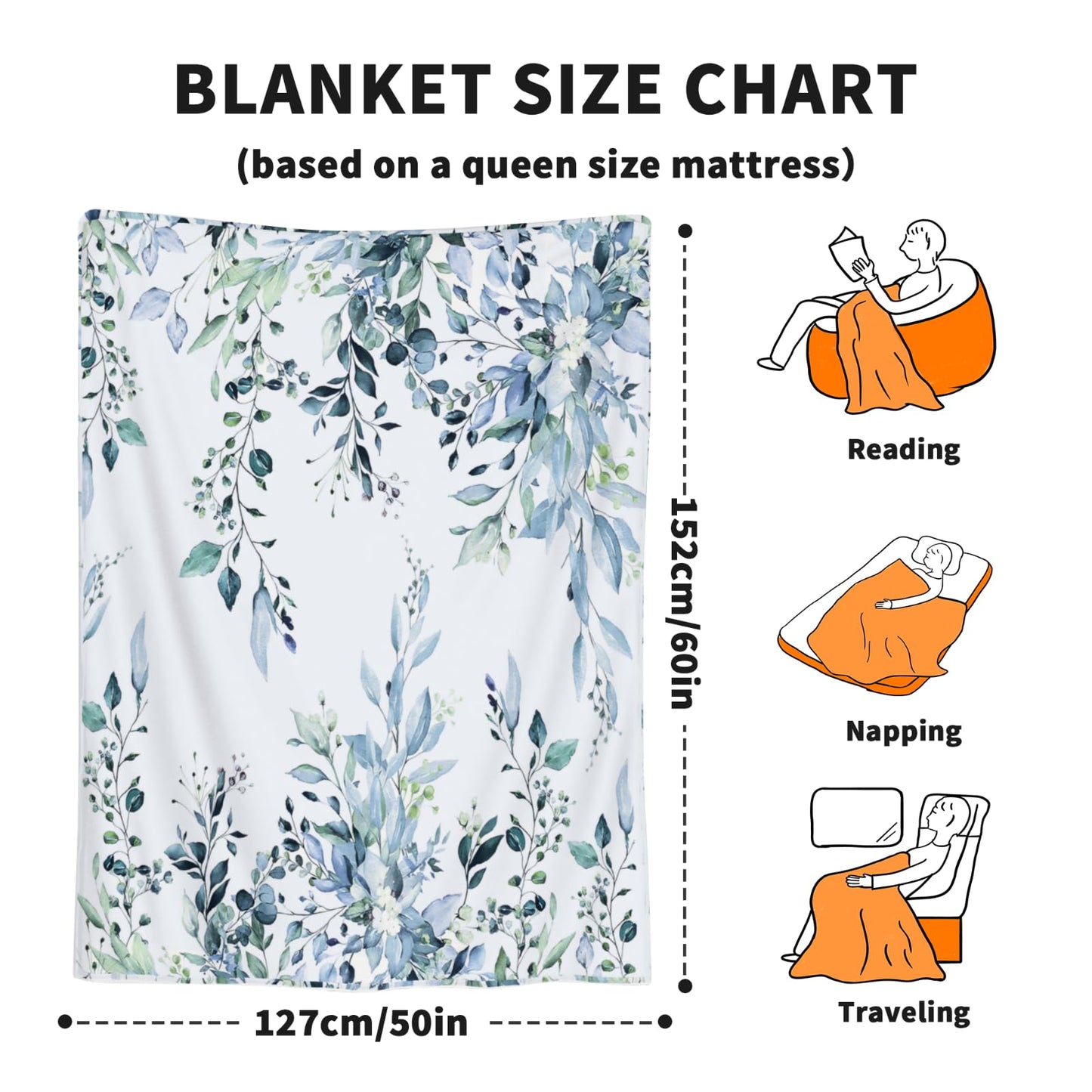 Arktrident Blue Eucalyptus Throw Blanket Sage Leaves Lightweight Bed Blanket Bedroom Decor Soft Fluffy Plush Fuzzy Cozy Couch Fleece Blankets 50"X60"