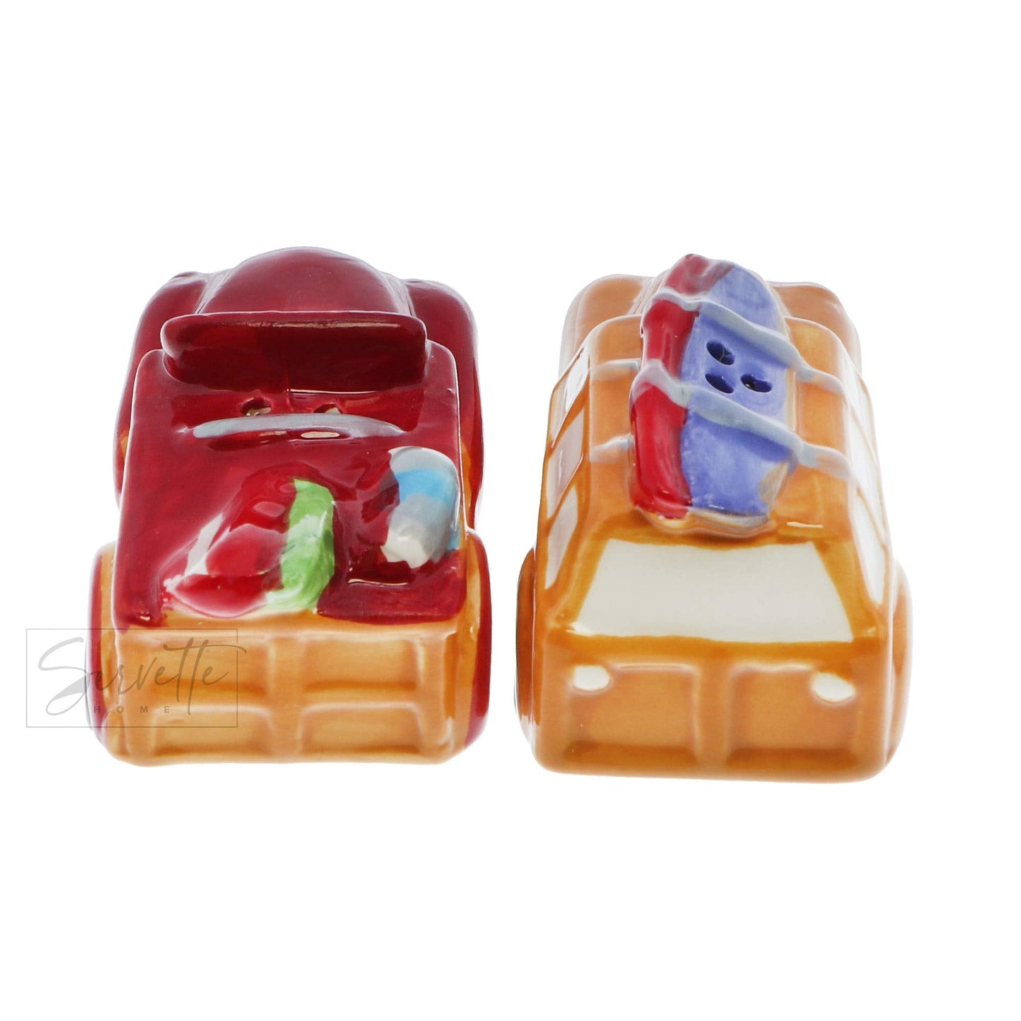 Novelty Ceramic Salt and Pepper Shaker Set Travel Beach Theme - Retro Cars with Surfboard