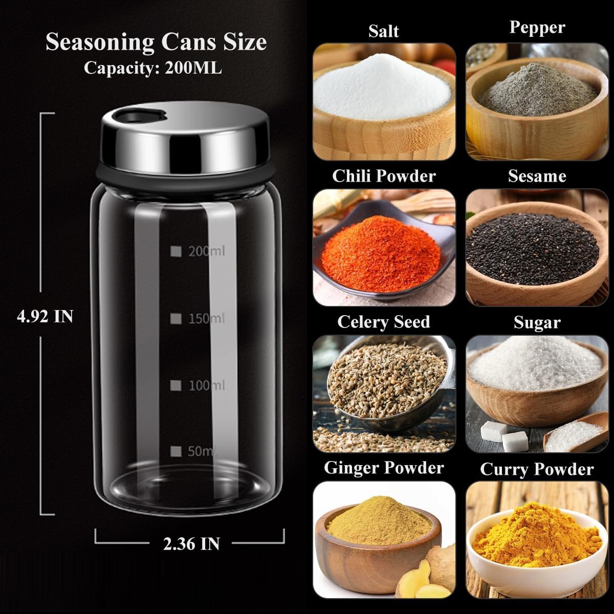 7 oz Salt and Pepper Shakers Set with Adjustable Outlet Holes Clear Glass Bottles Spice Seasoning Cans Jar for Kitchen Decor and Home Restaurant BBQ Camping Farmhouse Kitchen Accessories(5 Pcs, 200ML)