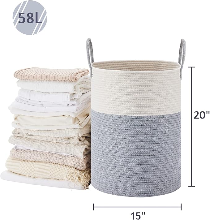 VIPOSCO Large Laundry Hamper, Tall Woven Rope Storage Basket